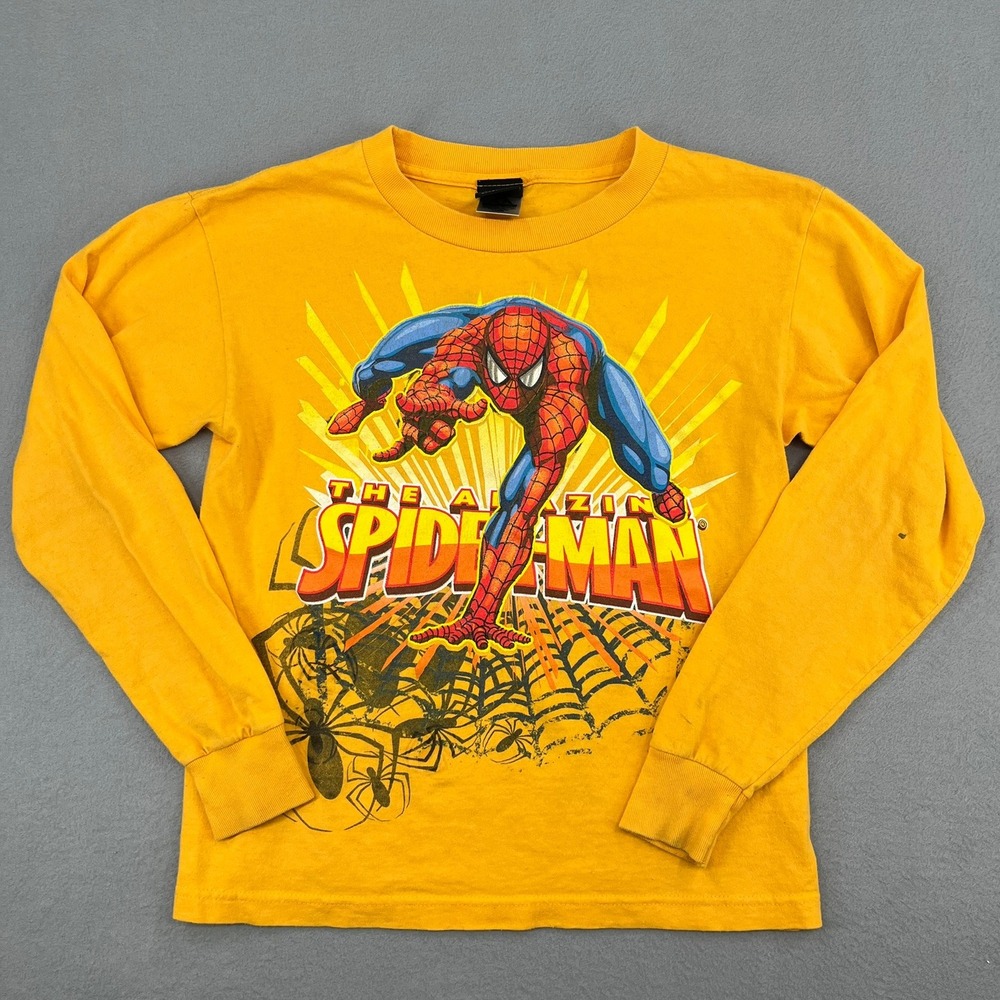 Marvel The Amazing Spider-Man Kids Yellow Long Sleeve Graphic T-Shirt Youth L
